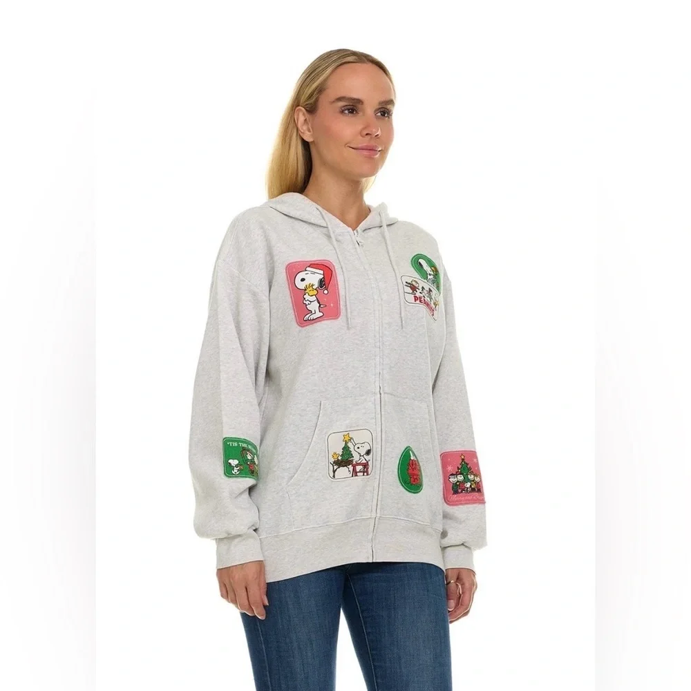 Women’s Peanuts Full Zip Hoodie With Character Patches Size XS - Picture 7 of 10